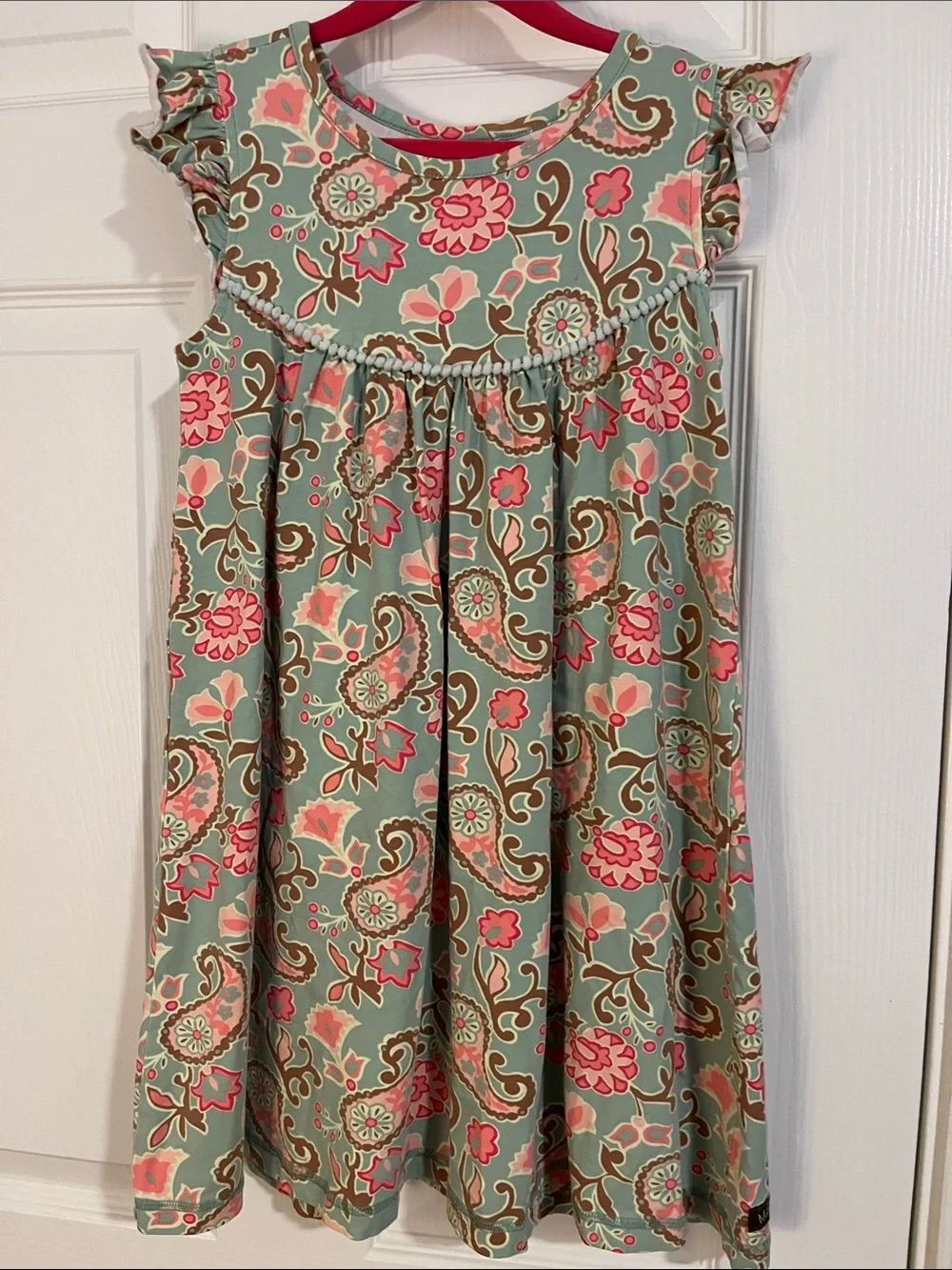 Matilda Jane Green and Pink Floral Pearl Dress 8 w Ruffle Pants 6
